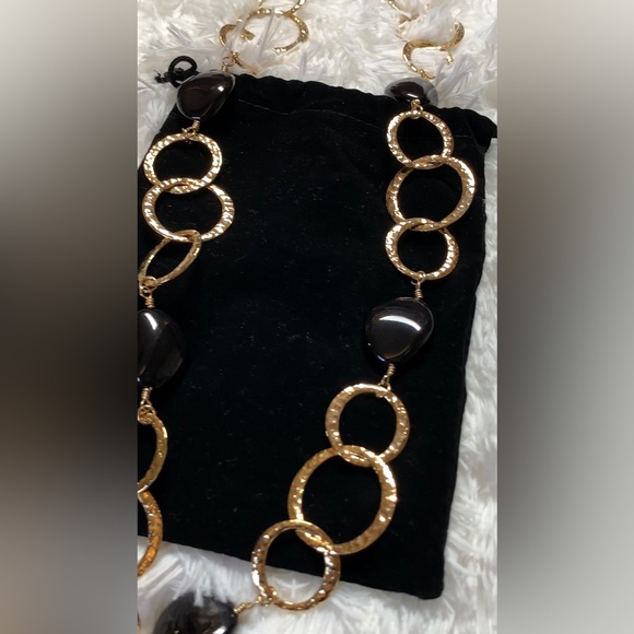 πHost Pickπ Vintage Gold w/ black stone Statement Necklace NWT - Picture 12 of 14